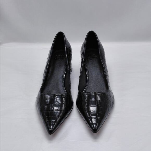 ASOS Design Croc Embossed Block Heel Pumps Women's 10 Black Pointed Toe Chic - Picture 2 of 11